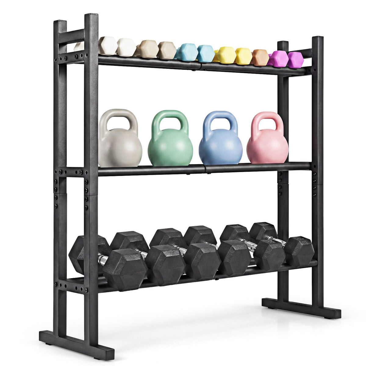 3-Tier Dumbbell Rack 529LB Capacity Heavy-Duty Adjustable Weight Rack Stand-Black view 4