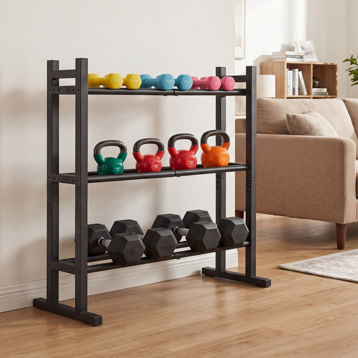 3-Tier Dumbbell Rack 529LB Capacity Heavy-Duty Adjustable Weight Rack Stand-Black view 3