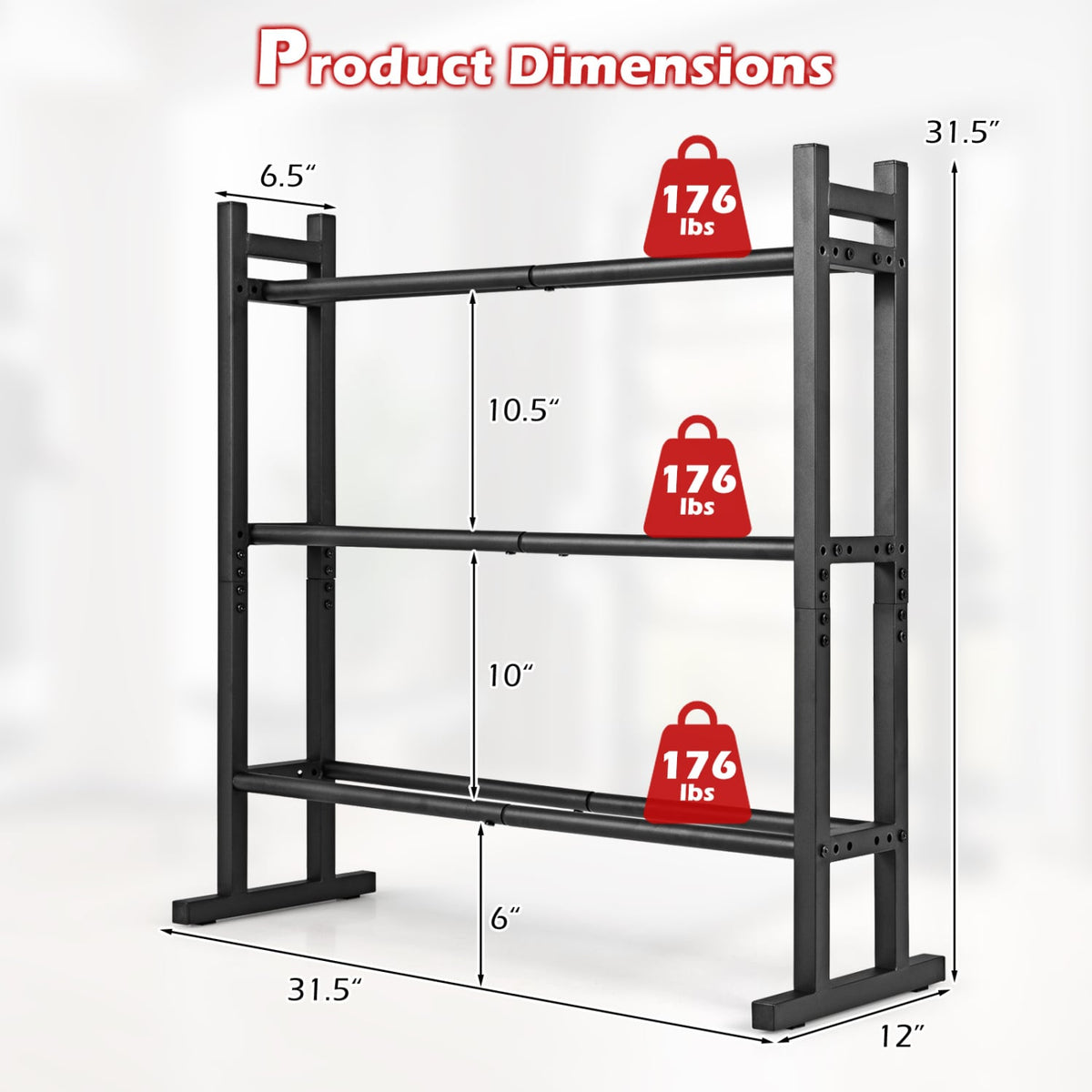 3-Tier Dumbbell Rack 529LB Capacity Heavy-Duty Adjustable Weight Rack Stand-Black view 5
