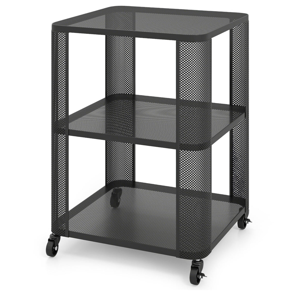 3-Tier End Table with Wheels Rolling Side Table with Open Storage Shelves-1 Piece