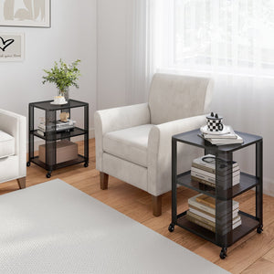 3-Tier End Table with Wheels Rolling Side Table with Open Storage Shelves-Set of 2 view 3