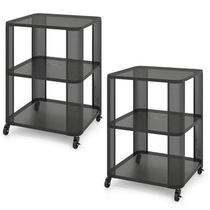 3-Tier End Table with Wheels Rolling Side Table with Open Storage Shelves-Set of 2