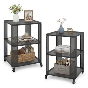 3-Tier End Table with Wheels Rolling Side Table with Open Storage Shelves-Set of 2 view 4