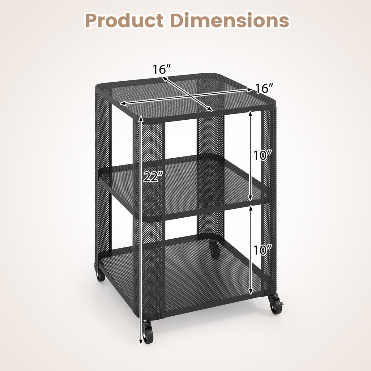 3-Tier End Table with Wheels Rolling Side Table with Open Storage Shelves-Set of 2 view 5