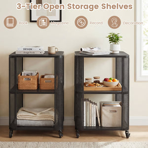 3-Tier End Table with Wheels Rolling Side Table with Open Storage Shelves-Set of 2 view 8
