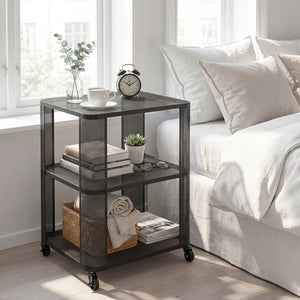 3-Tier End Table with Wheels Rolling Side Table with Open Storage Shelves-Set of 2 view 9