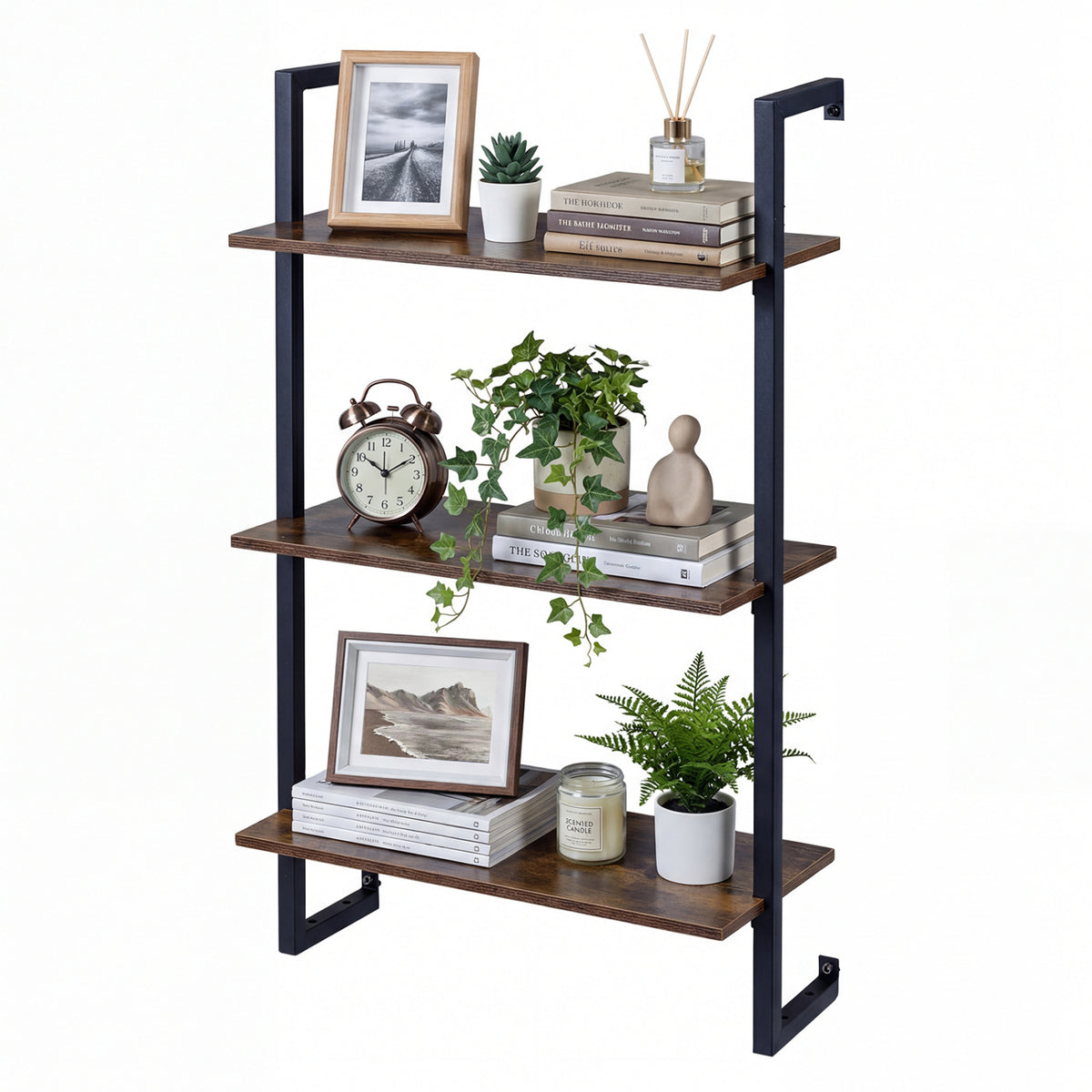 3-Tier Floating Modern Kitchen Shelf for Living Room Home Office and Bathroom-Rustic Brown view 4