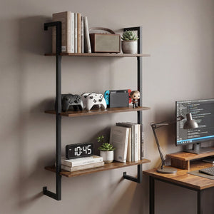 3-Tier Floating Modern Kitchen Shelf for Living Room Home Office and Bathroom-Rustic Brown view 7