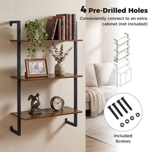 3-Tier Floating Modern Kitchen Shelf for Living Room Home Office and Bathroom-Rustic Brown view 8
