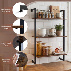 3-Tier Floating Modern Kitchen Shelf for Living Room Home Office and Bathroom-Rustic Brown view 9