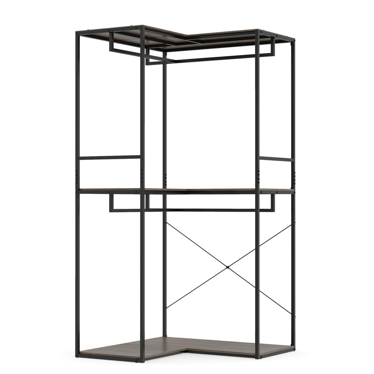 3-Tier Heavy Duty Clothes Rack with 3 Shelves & 2 Hanging Racks-Black & Brown view 4