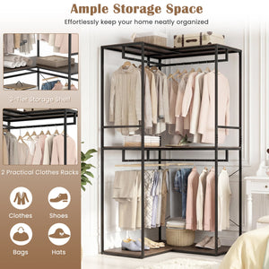 3-Tier Heavy Duty Clothes Rack with 3 Shelves & 2 Hanging Racks-Black & Brown view 6