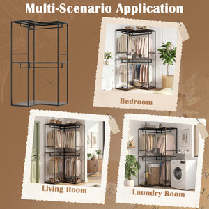 3-Tier Heavy Duty Clothes Rack with 3 Shelves & 2 Hanging Racks-Black & Brown view 9