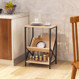 3-Tier Industrial Side Table with V-shaped Bookshelf for Living Room-Natural view 6