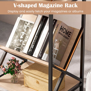 3-Tier Industrial Side Table with V-shaped Bookshelf for Living Room-Natural view 9