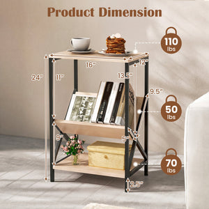 3-Tier Industrial Side Table with V-shaped Bookshelf for Living Room-Natural view 5