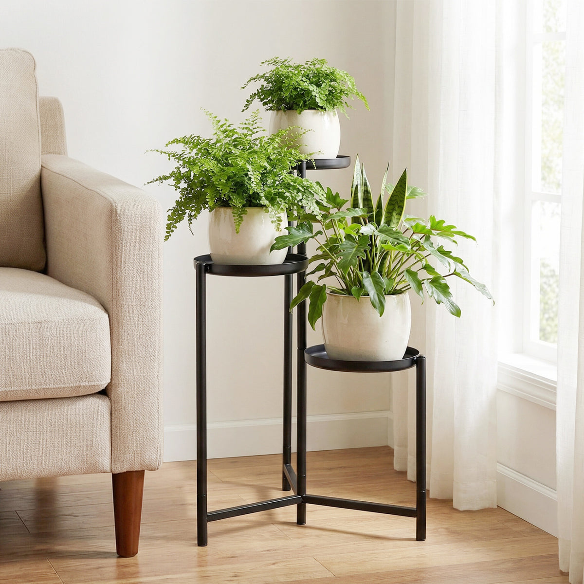 3-Tier Metal Plant Stand Indoor Outdoor Tall Corner Flower Pot Holder Display Rack view 2