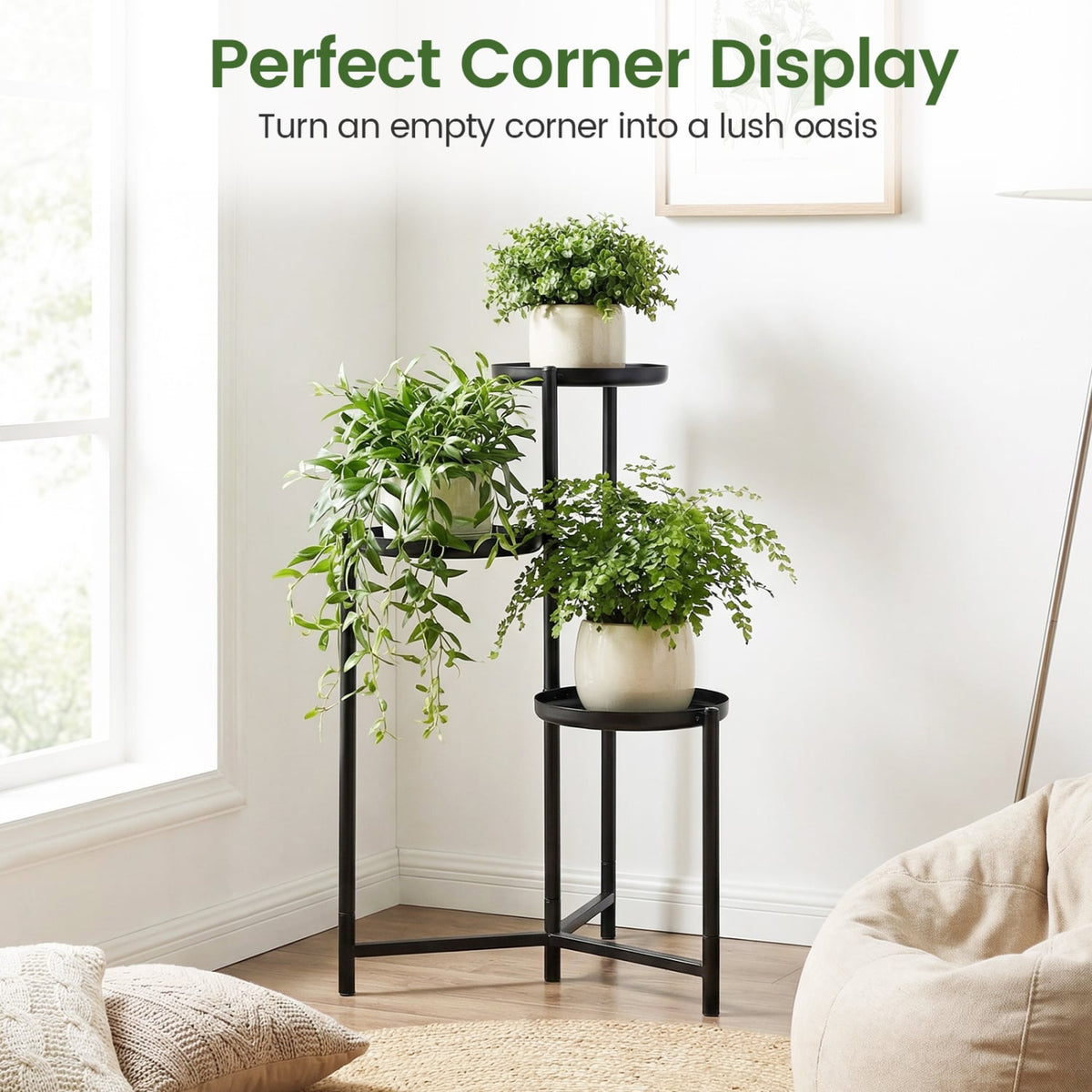 3-Tier Metal Plant Stand Indoor Outdoor Tall Corner Flower Pot Holder Display Rack view 8