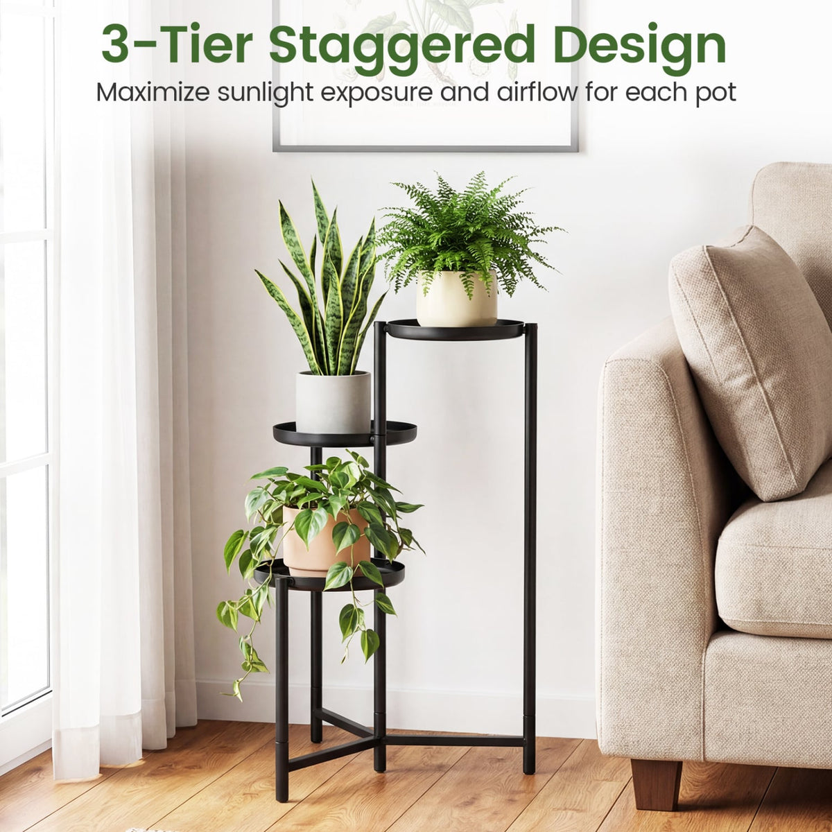 3-Tier Metal Plant Stand Indoor Outdoor Tall Corner Flower Pot Holder Display Rack view 9