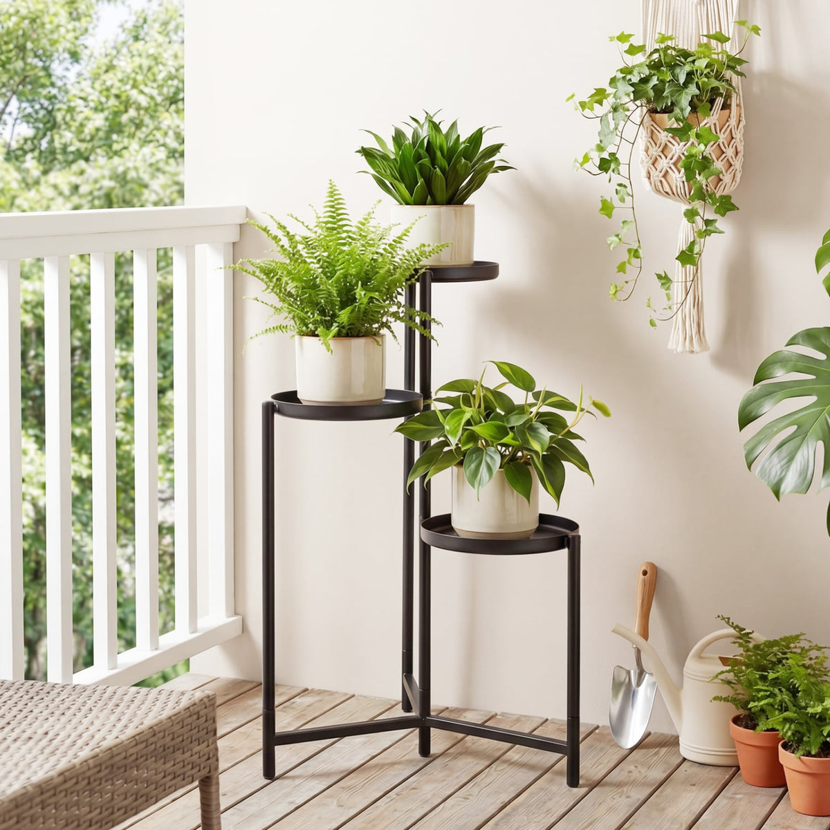 3-Tier Metal Plant Stand Indoor Outdoor Tall Corner Flower Pot Holder Display Rack view 3