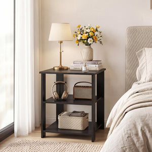 3-Tier Modern Nightstand Square Side Table with Open Storage Shelves-Black view 2