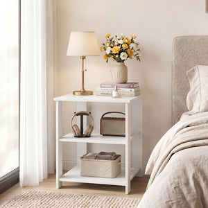 3-Tier Modern Nightstand Square Side Table with Open Storage Shelves-White view 2