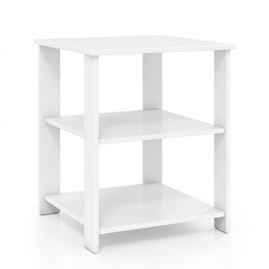 3-Tier Modern Nightstand Square Side Table with Open Storage Shelves-White