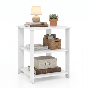 3-Tier Modern Nightstand Square Side Table with Open Storage Shelves-White view 4