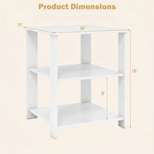 3-Tier Modern Nightstand Square Side Table with Open Storage Shelves-White view 5