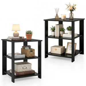3-Tier Modern Nightstand Square Side Table with Open Storage Shelves Set of 2-Black view 4