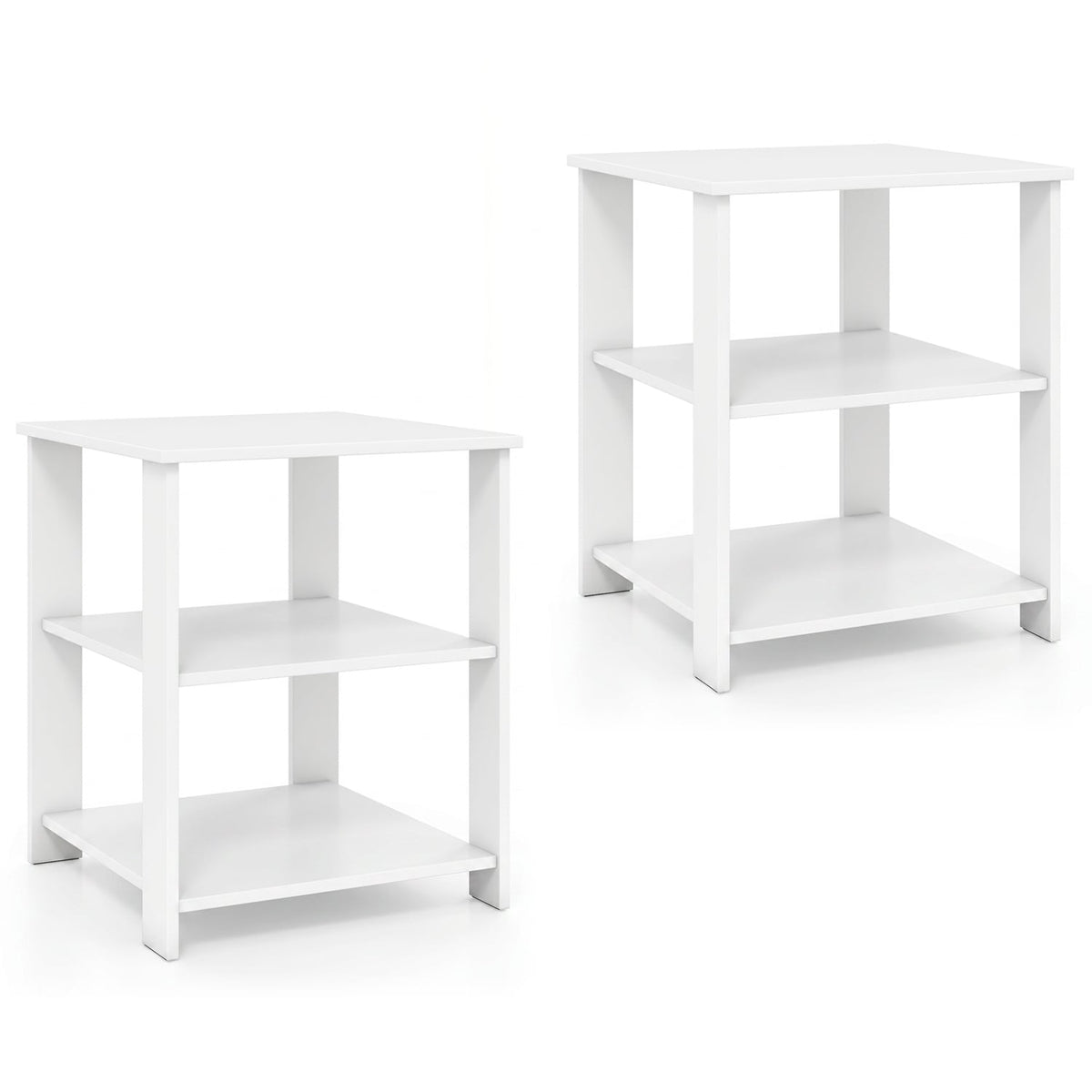 3-Tier Modern Nightstand Square Side Table with Open Storage Shelves Set of 2-White
