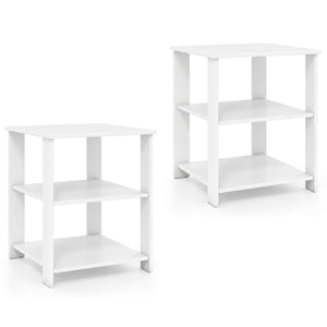 3-Tier Modern Nightstand Square Side Table with Open Storage Shelves Set of 2-White