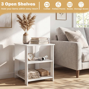3-Tier Modern Nightstand Square Side Table with Open Storage Shelves Set of 2-White view 6