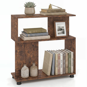3-Tier Modern S-shaped Bookshelf with Adjustable Feet-Rustic Brown view 4