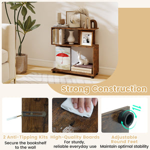 3-Tier Modern S-shaped Bookshelf with Adjustable Feet-Rustic Brown view 8