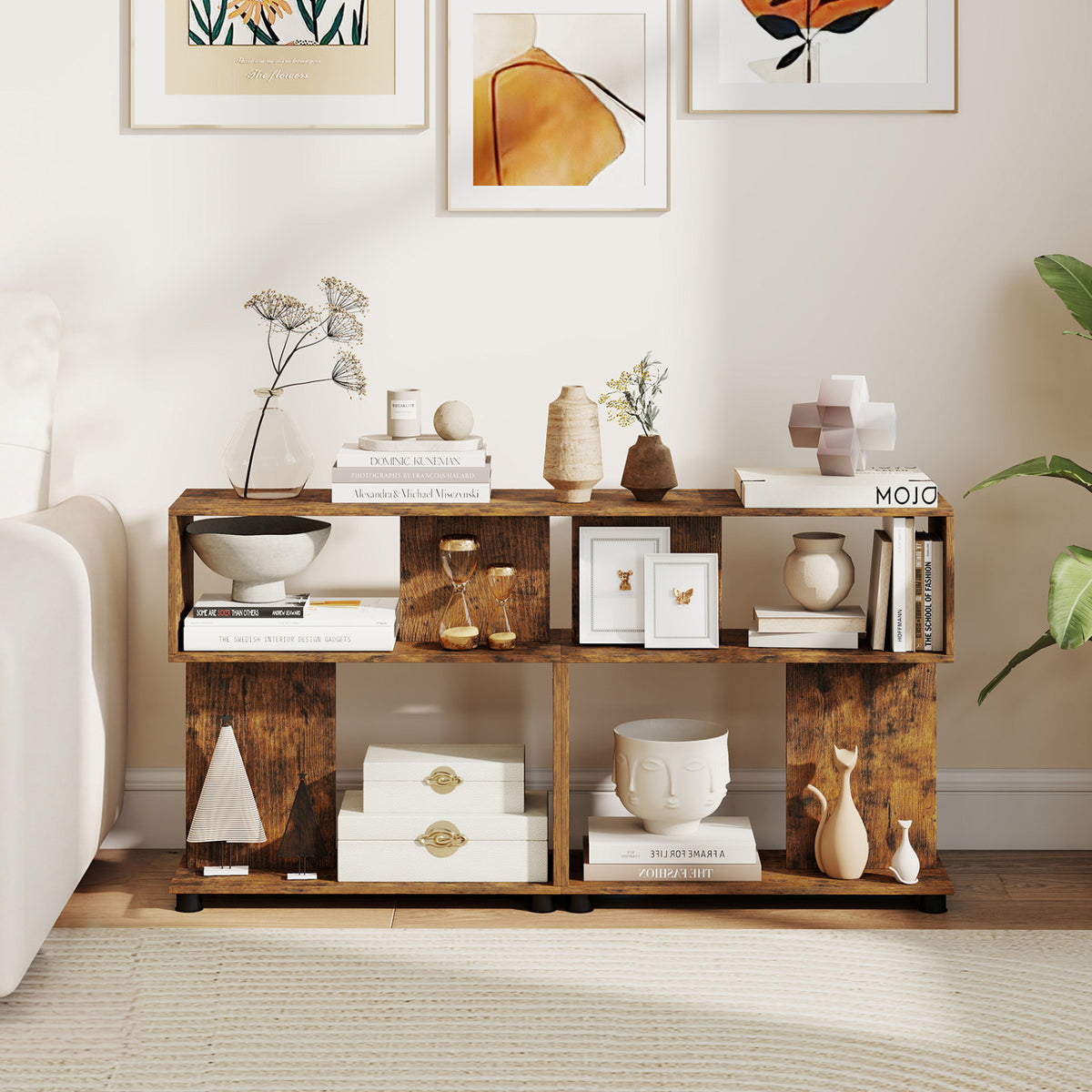 3-Tier Modern S-shaped Bookshelf with Adjustable Feet-Rustic Brown view 9