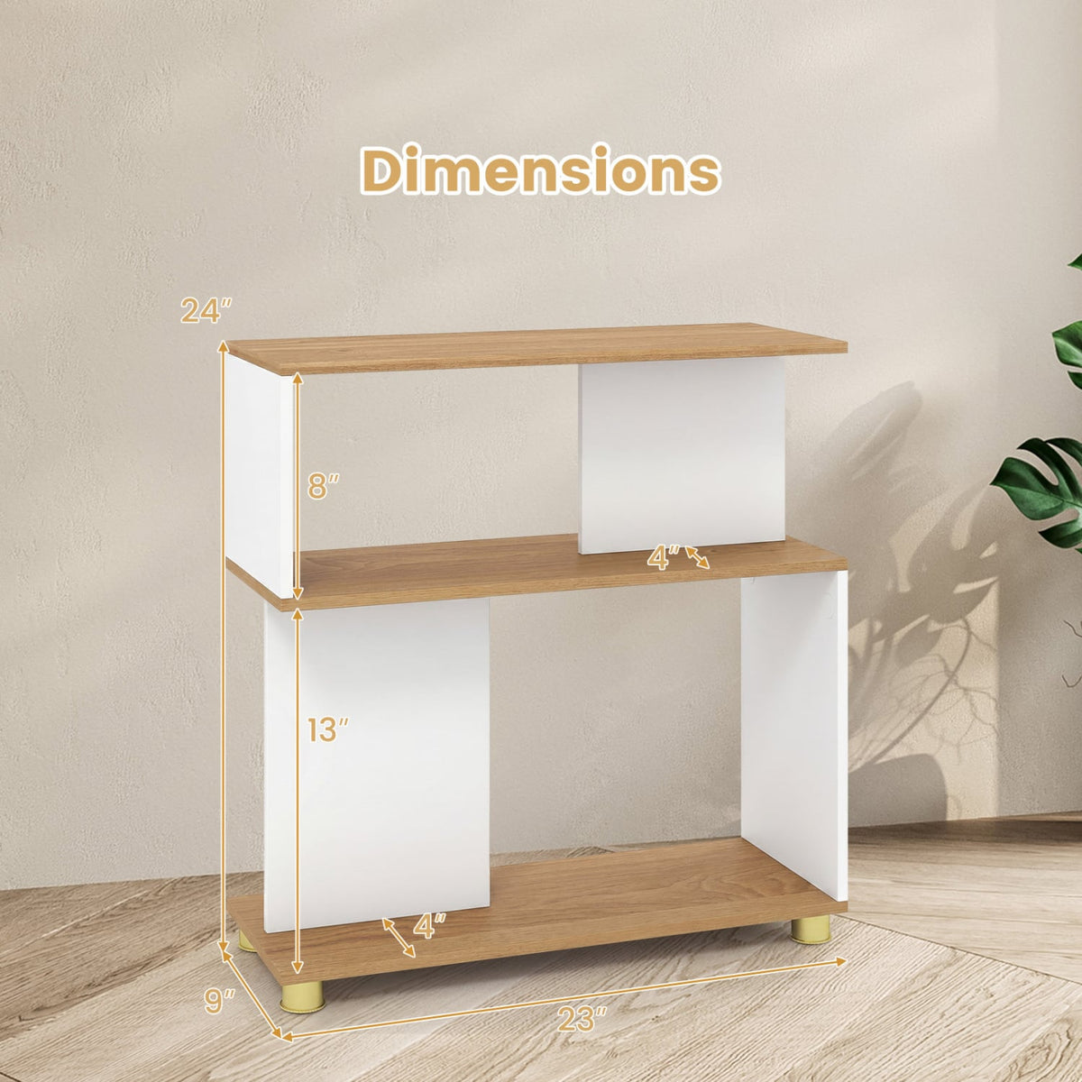 3-Tier Modern S-shaped Bookshelf with Adjustable Feet-White view 5