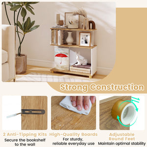3-Tier Modern S-shaped Bookshelf with Adjustable Feet-White view 7