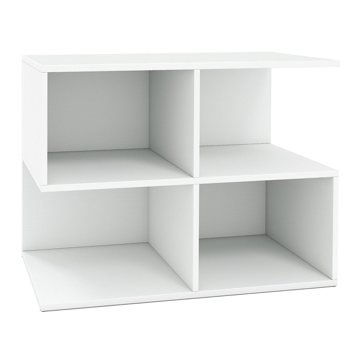 3-Tier Modern S-shaped, End Table, with 4 Storage Cubes-White