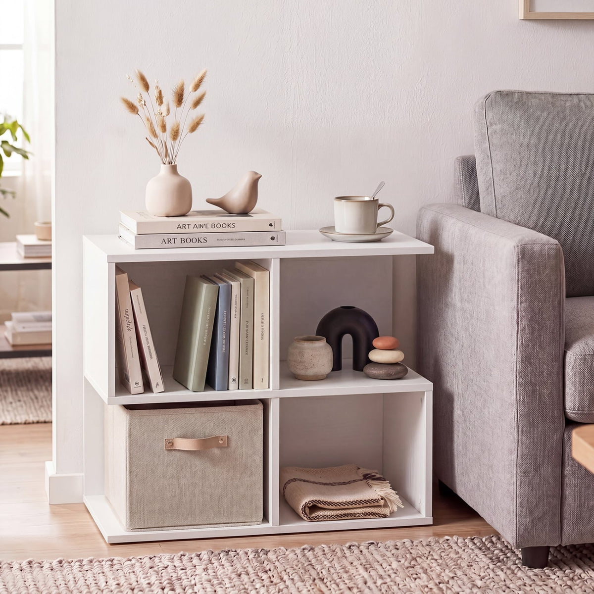3-Tier Modern S-shaped, End Table, with 4 Storage Cubes-White view 2