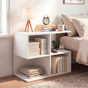 3-Tier Modern S-shaped, End Table, with 4 Storage Cubes-White view 3