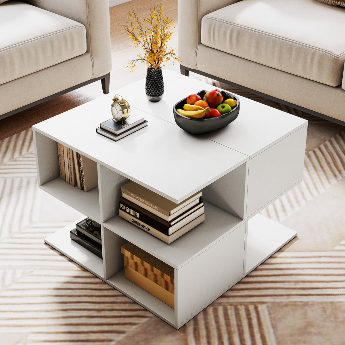 3-Tier Modern S-shaped, End Table, with 4 Storage Cubes-White view 6