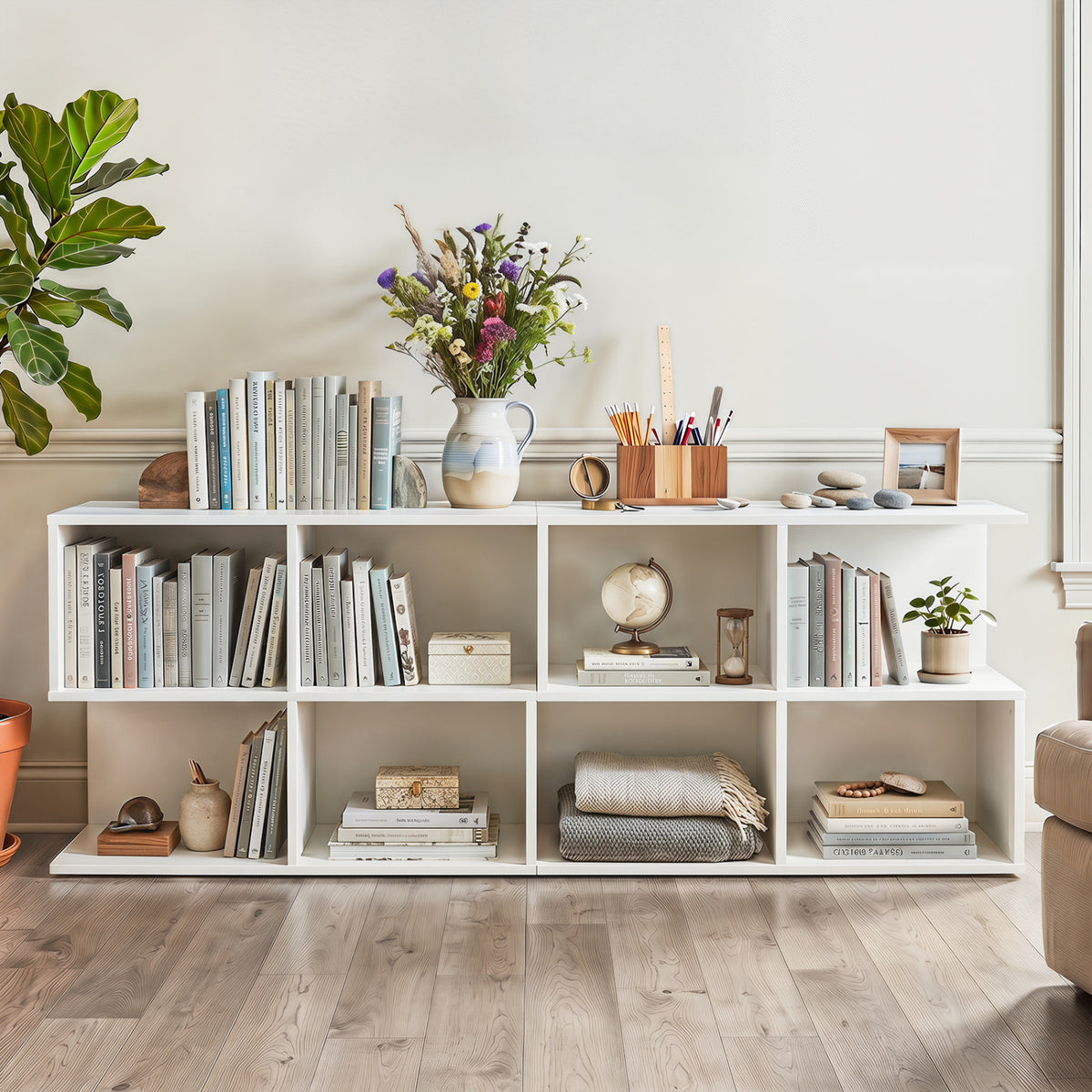 3-Tier Modern S-shaped, End Table, with 4 Storage Cubes-White view 7
