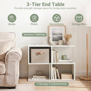 3-Tier Modern S-shaped, End Table, with 4 Storage Cubes-White view 8