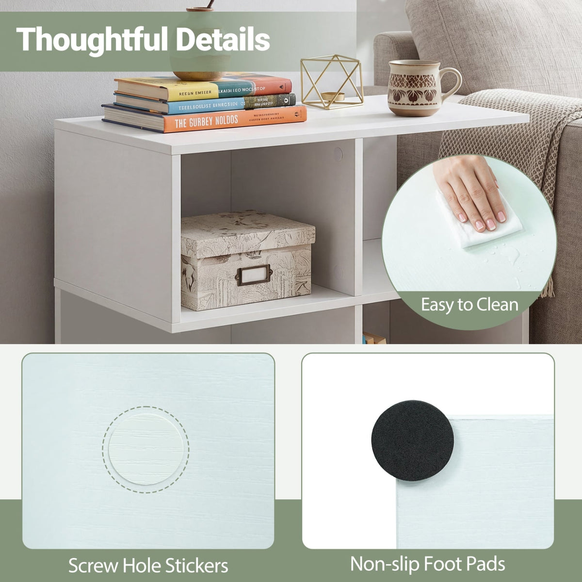3-Tier Modern S-shaped, End Table, with 4 Storage Cubes-White view 9