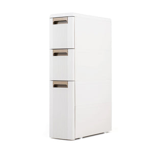 3-Tier Narrow Storage Cabinet, Slim Rolling Cart with 3 Drawers and 2 Removable Dividers-S
