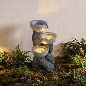 3-Tier Outdoor Water Fountain with LED Lights 18.5 Inch H for Patio Deck view 2