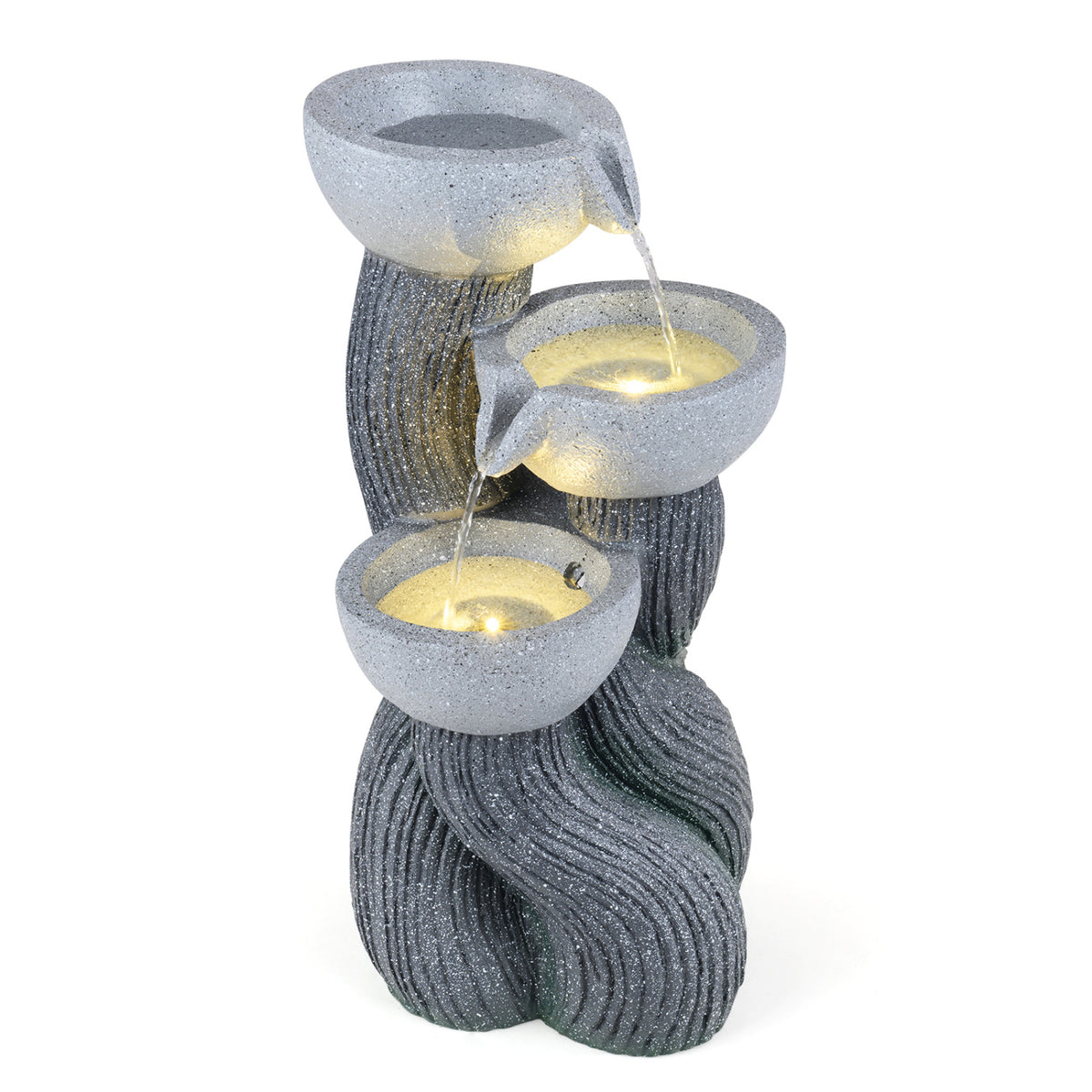 3-Tier Outdoor Water Fountain with LED Lights 18.5 Inch H for Patio Deck