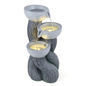 3-Tier Outdoor Water Fountain with LED Lights 18.5 Inch H for Patio Deck