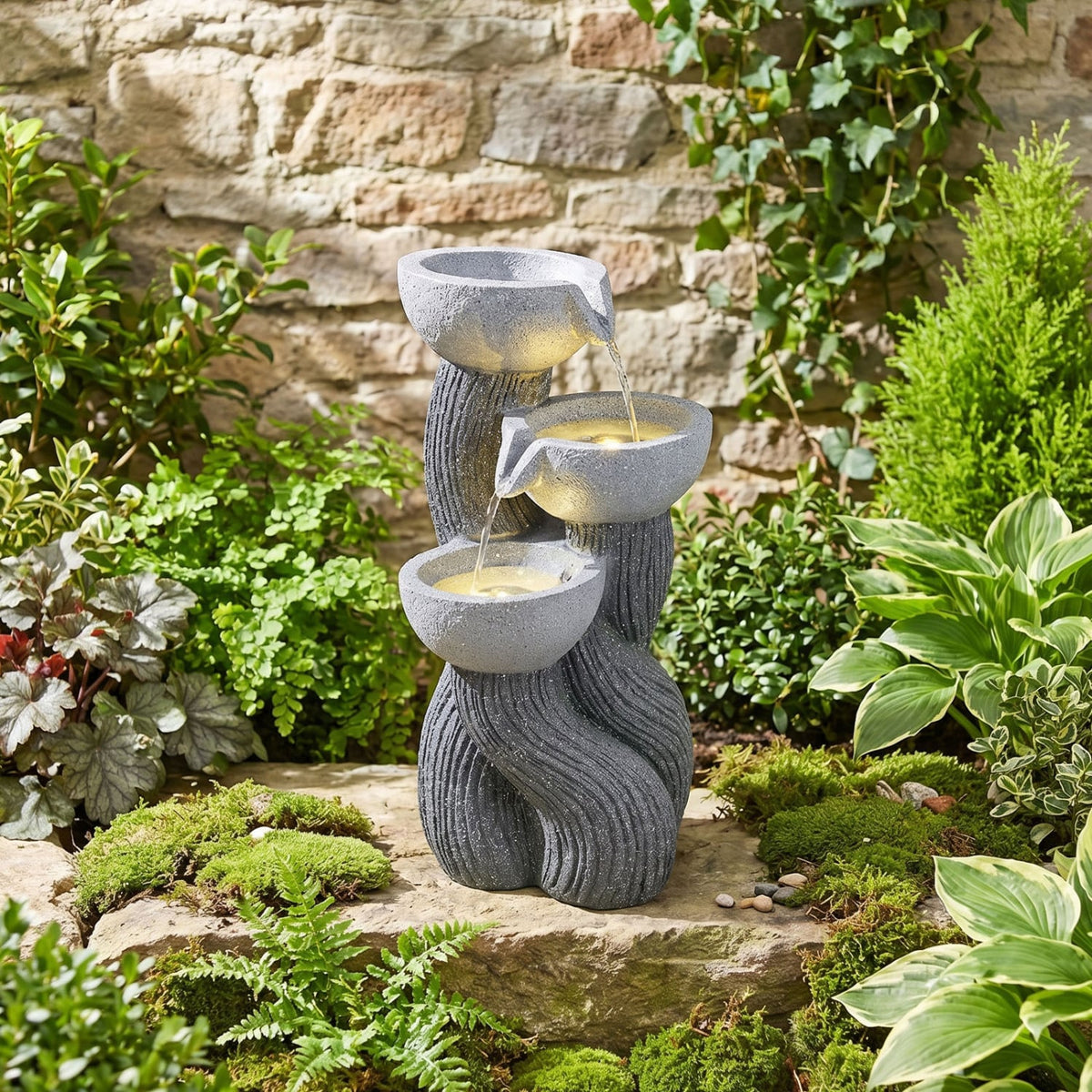 3-Tier Outdoor Water Fountain with LED Lights 18.5 Inch H for Patio Deck view 5